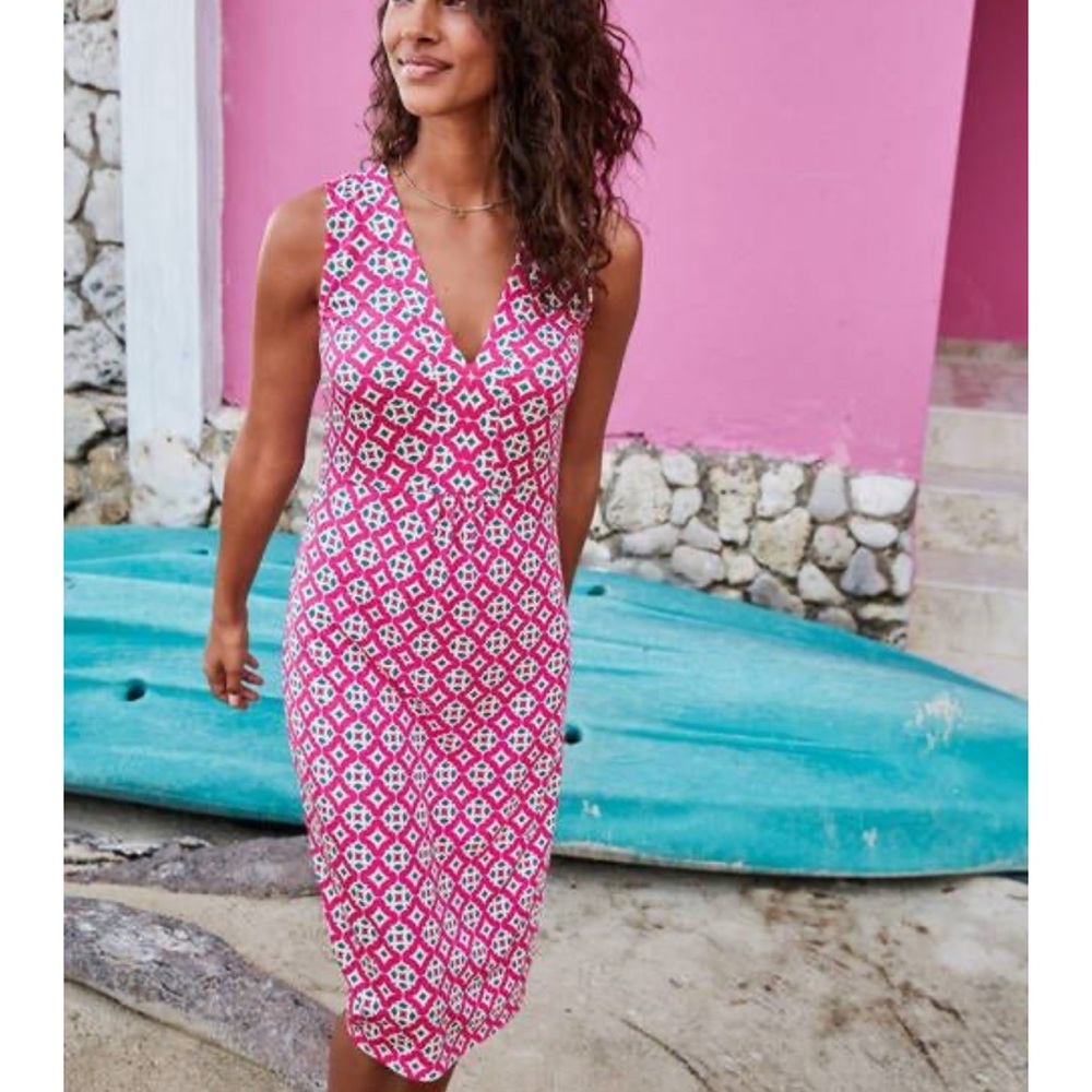 NWT Boden Eden Geo Print Jersey Sleeveless Pink/ White Dress Sz 6
